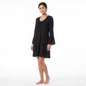 Wrangler Black Crinkle Gauze Crochet Neck Long Sleeve Dress - Size L